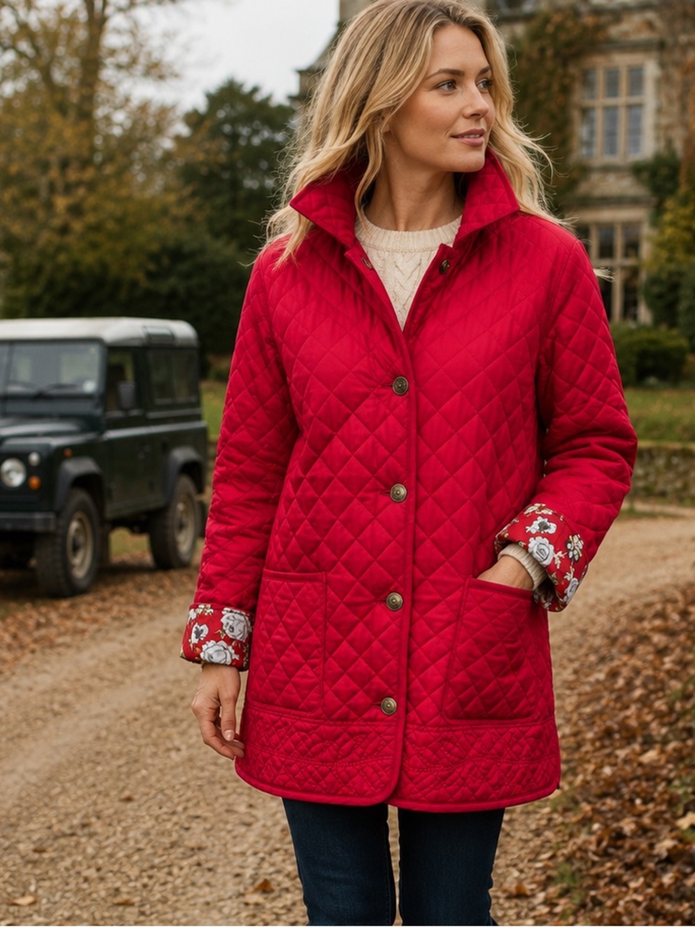 DENIM & CO. Raspberry Red Reversible Preppy Quilted Old Money Utility Jacket, L